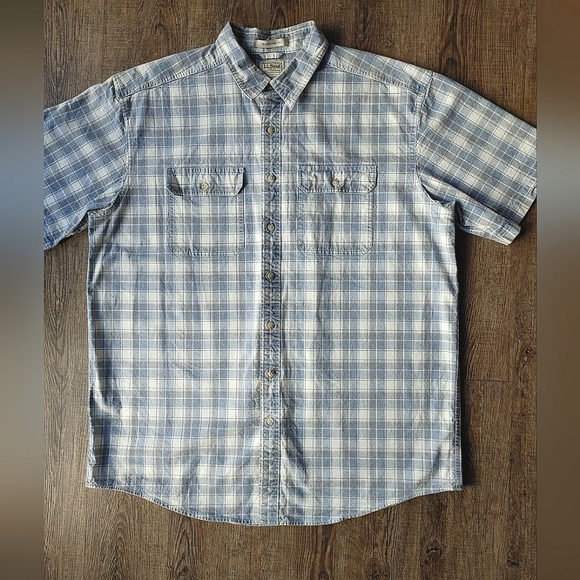 LL Bean Button Down Men's Blue Plaid Flannel Shirt Short Sleeve XL-TALL Casual - Picture 6 of 13